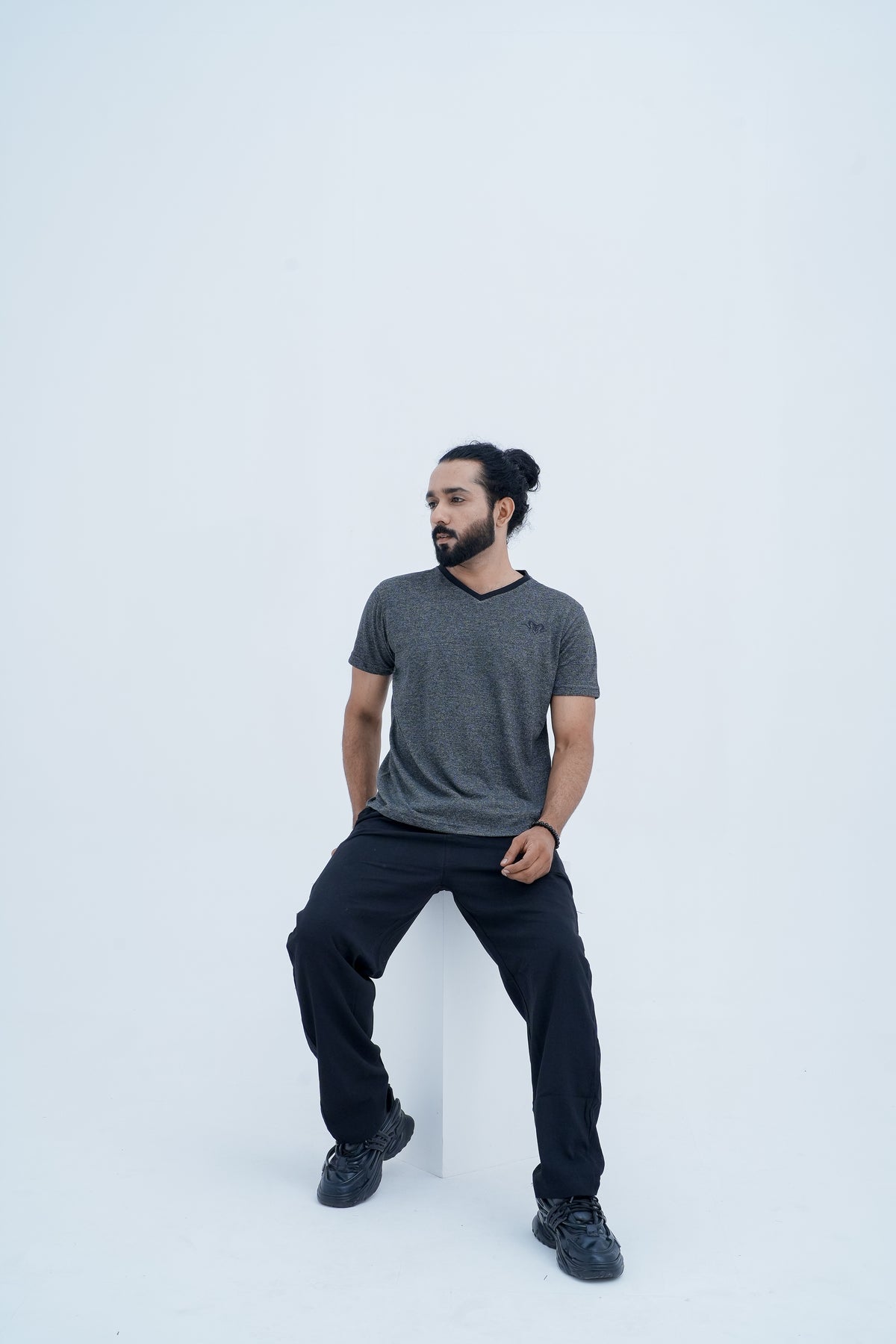 Onyx Contrast Tee - front pose walking