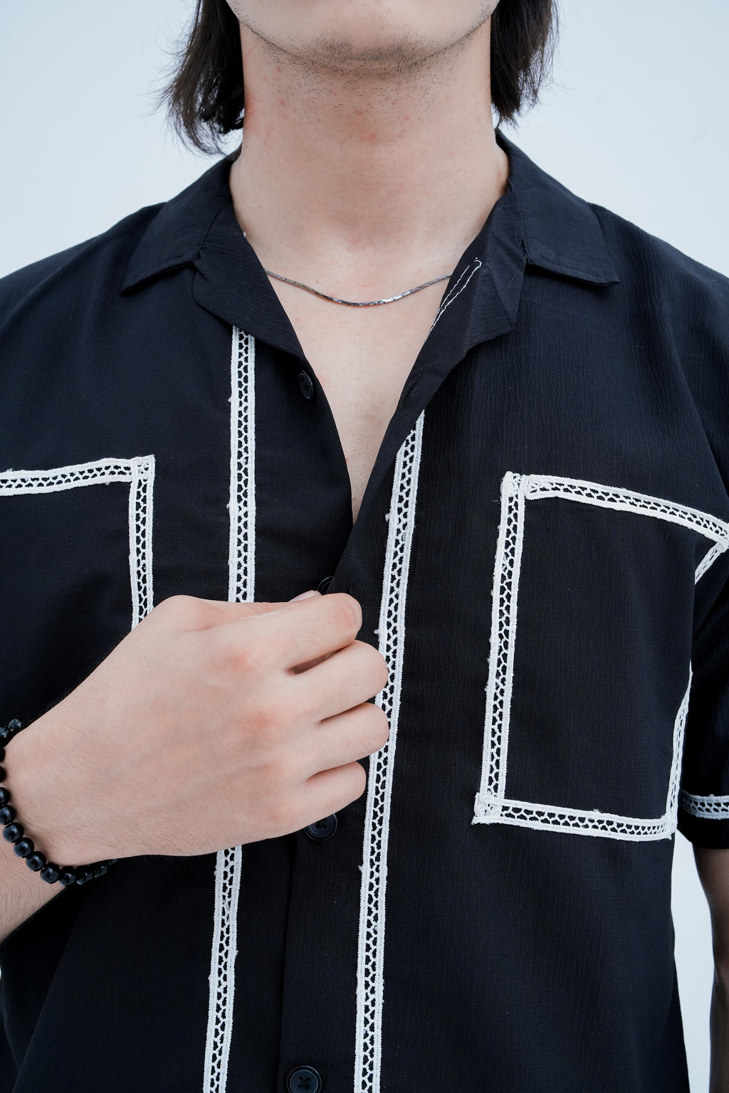 Outline Piped Camp Shirt - collar and placket detail