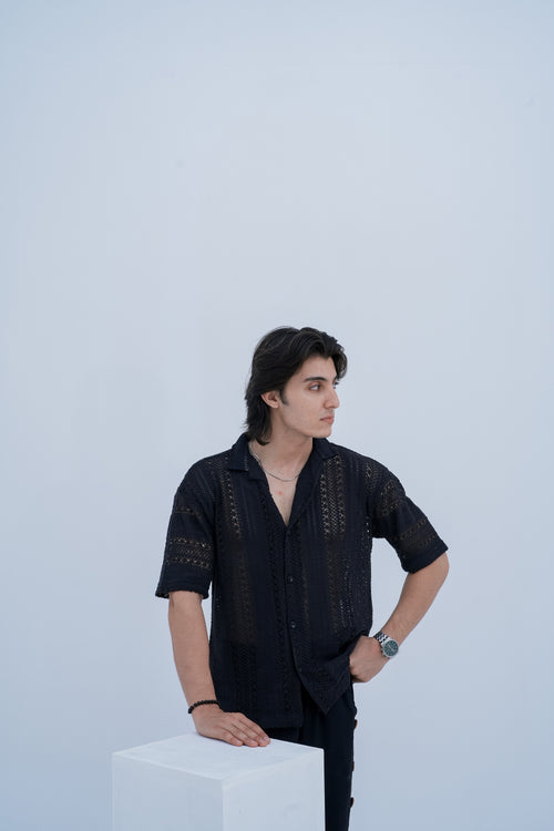 Mesh Weave Camp Shirt - front view leaning