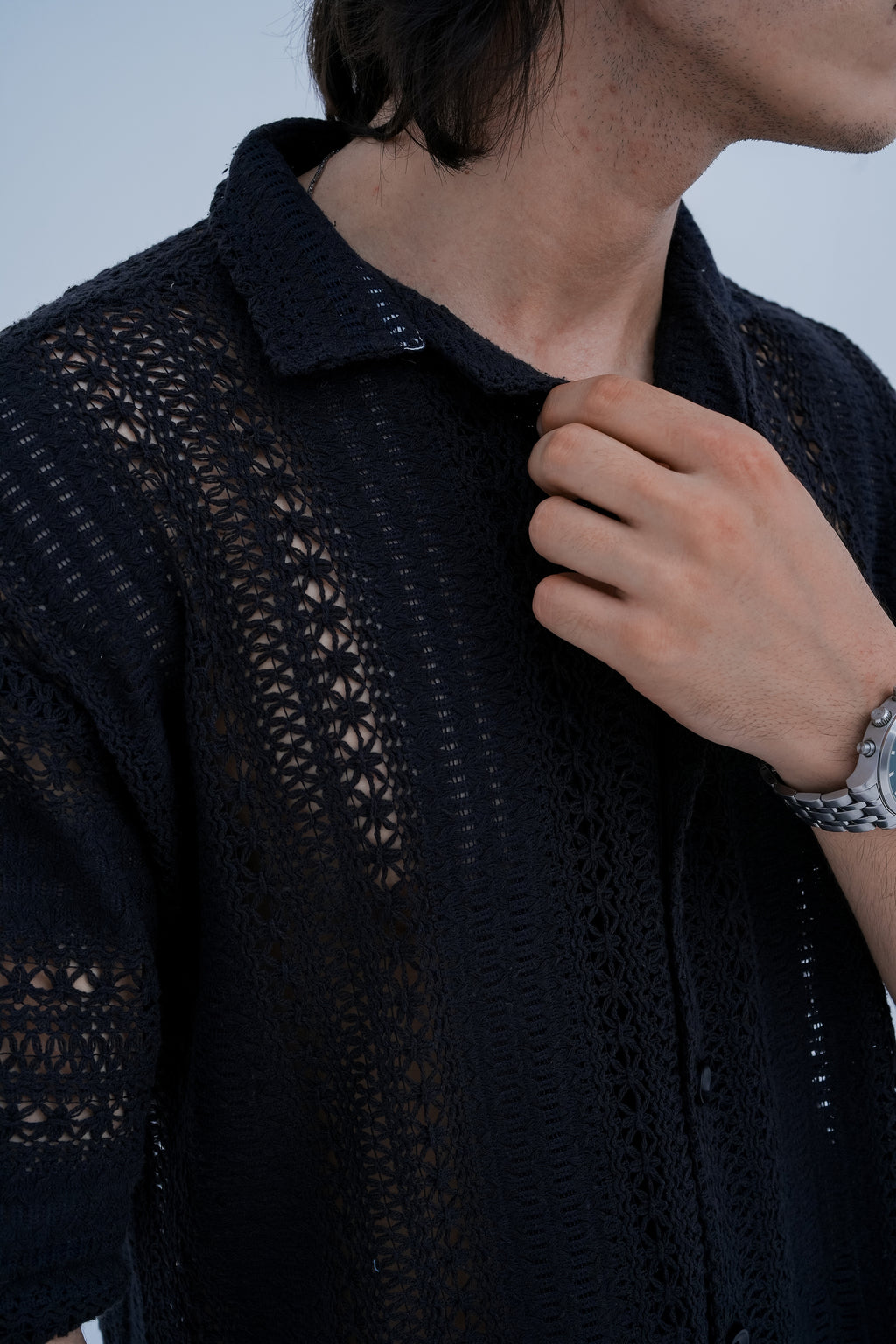 Mesh Weave Camp Shirt - collar texture detail